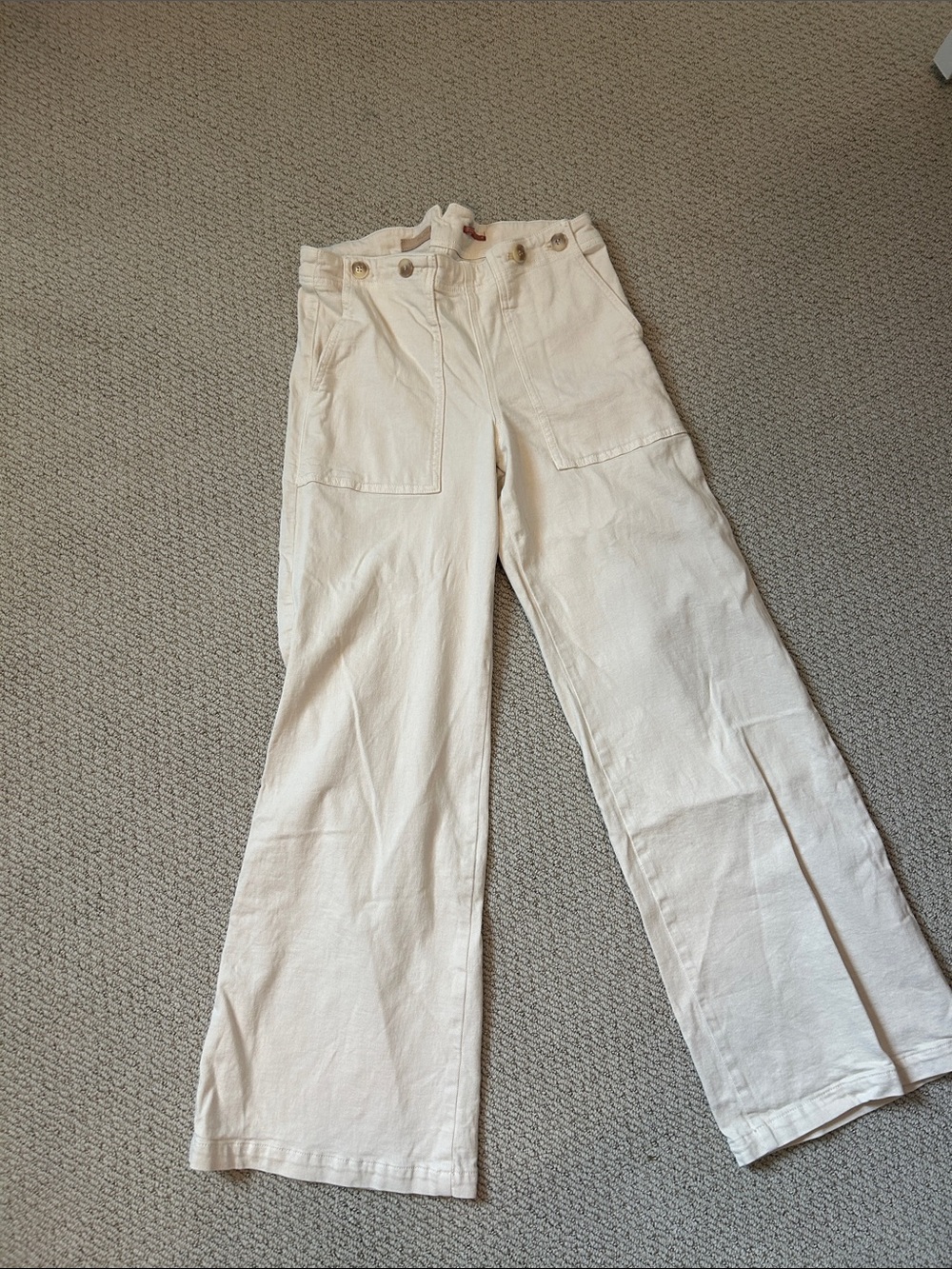 Pilcro high waisted jeans wide Leg Utility Pants in Cream
